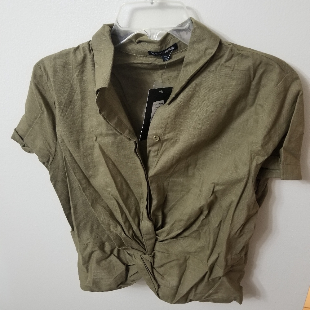 Olive button down top